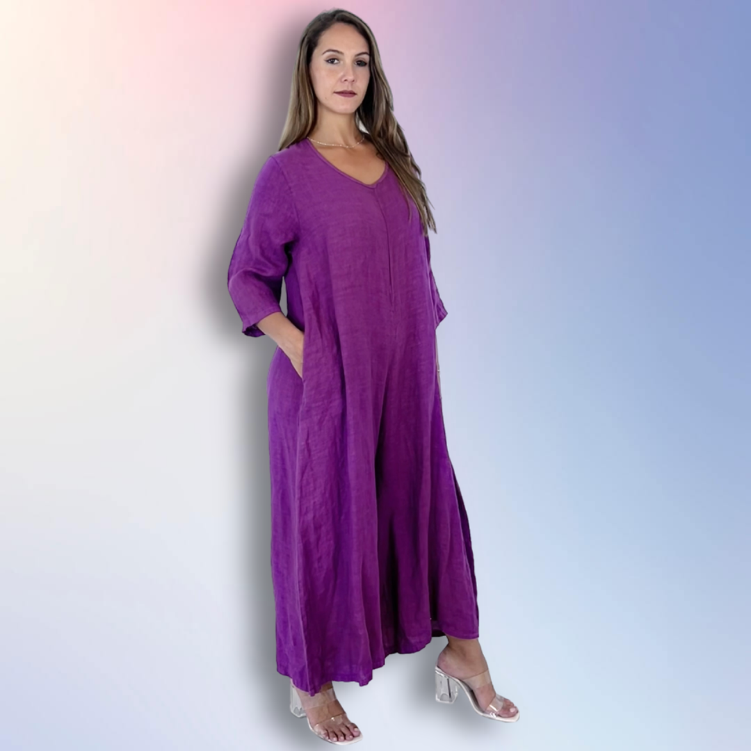 100% LINNEJUMPSUIT MED ÄRMAR