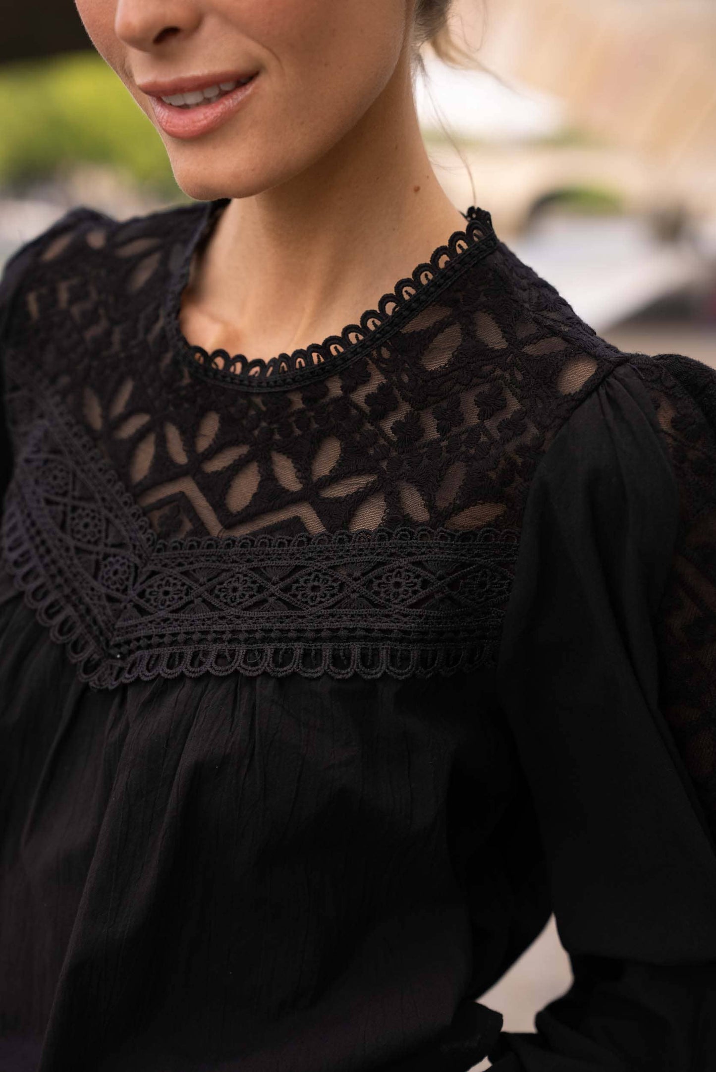 Blus Philippa i bomull & spets