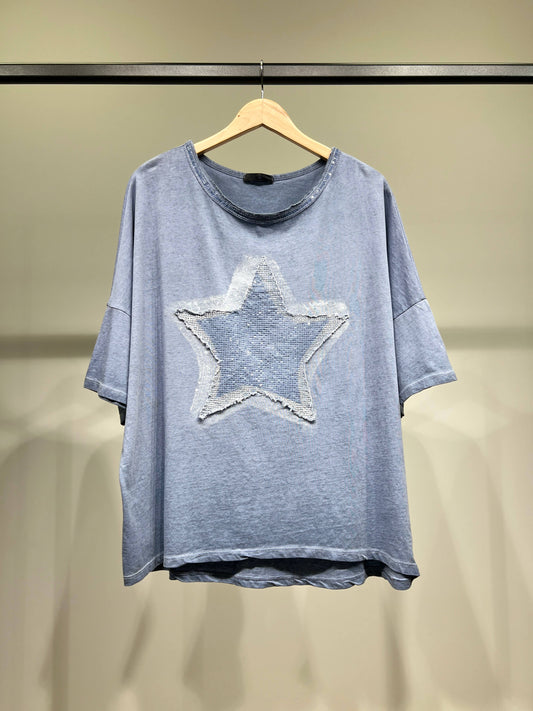 T-shirt med stort stjärnmotiv broderat med paljetter