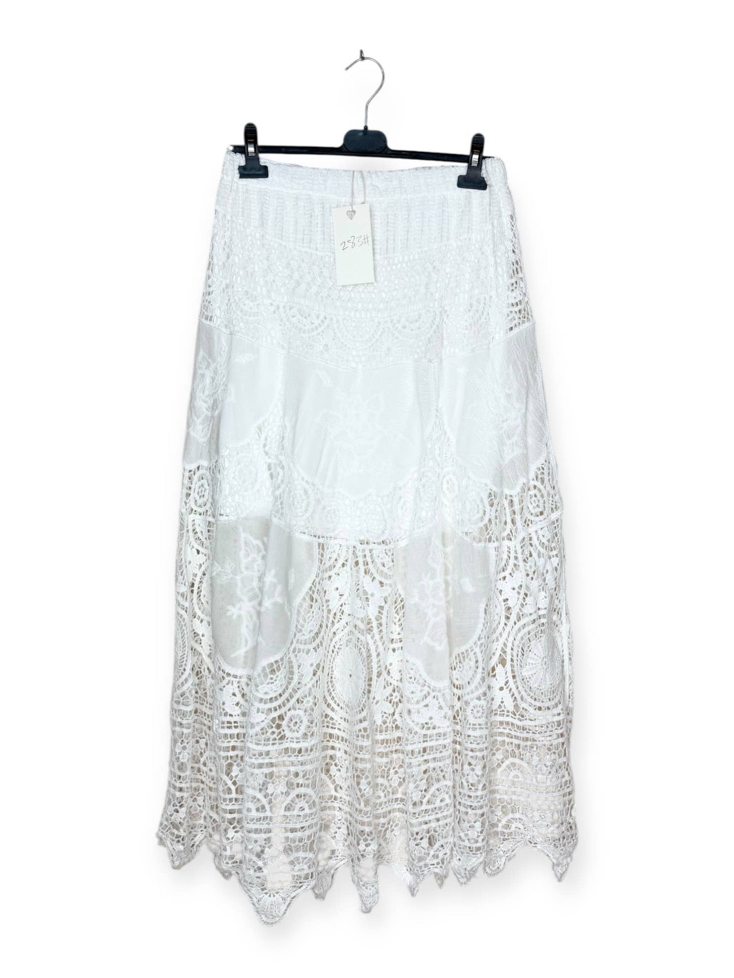 Lång kjol i spets och broderie - Onesize