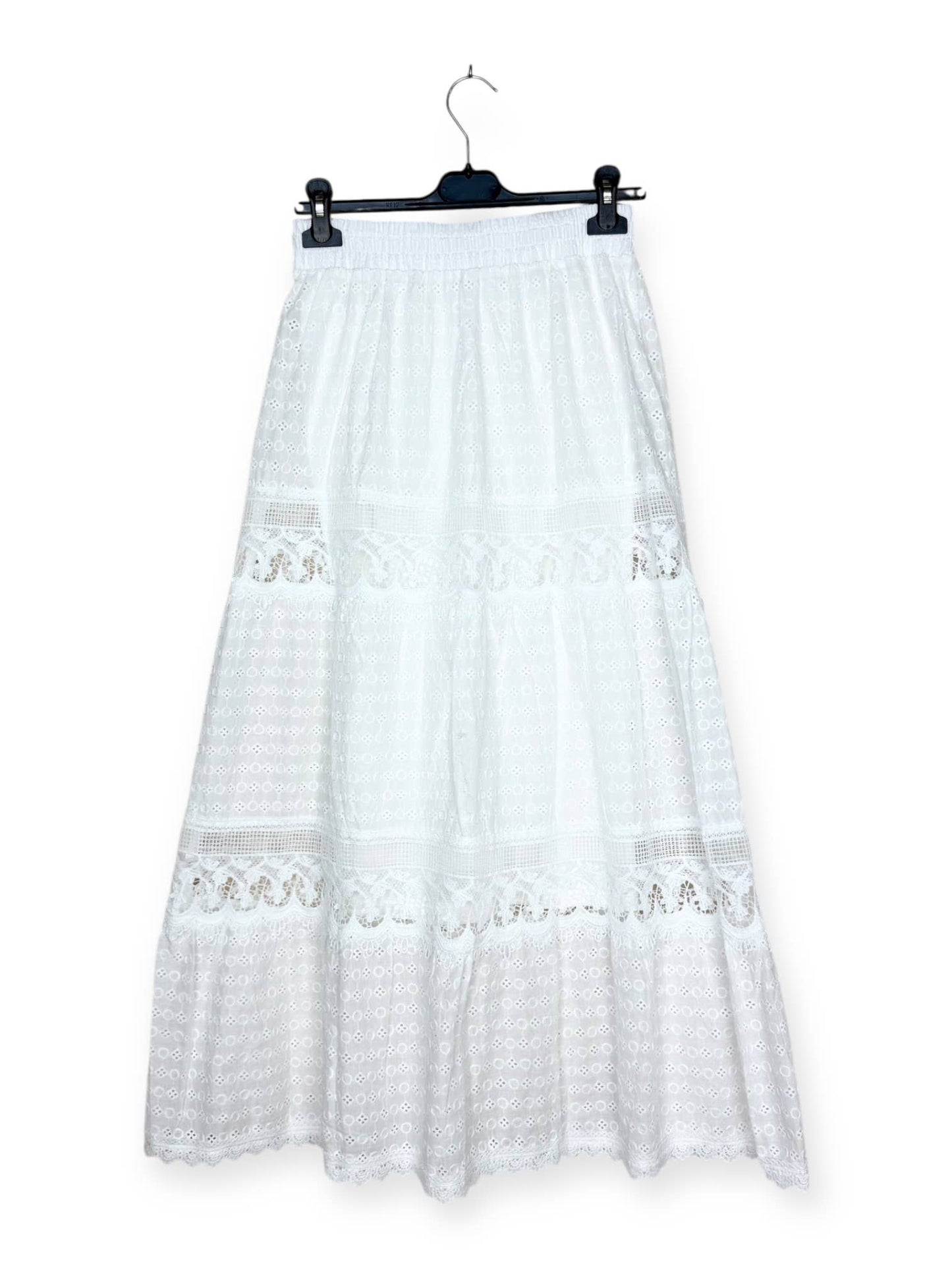Lång kjol i broderie och spets - Onesize