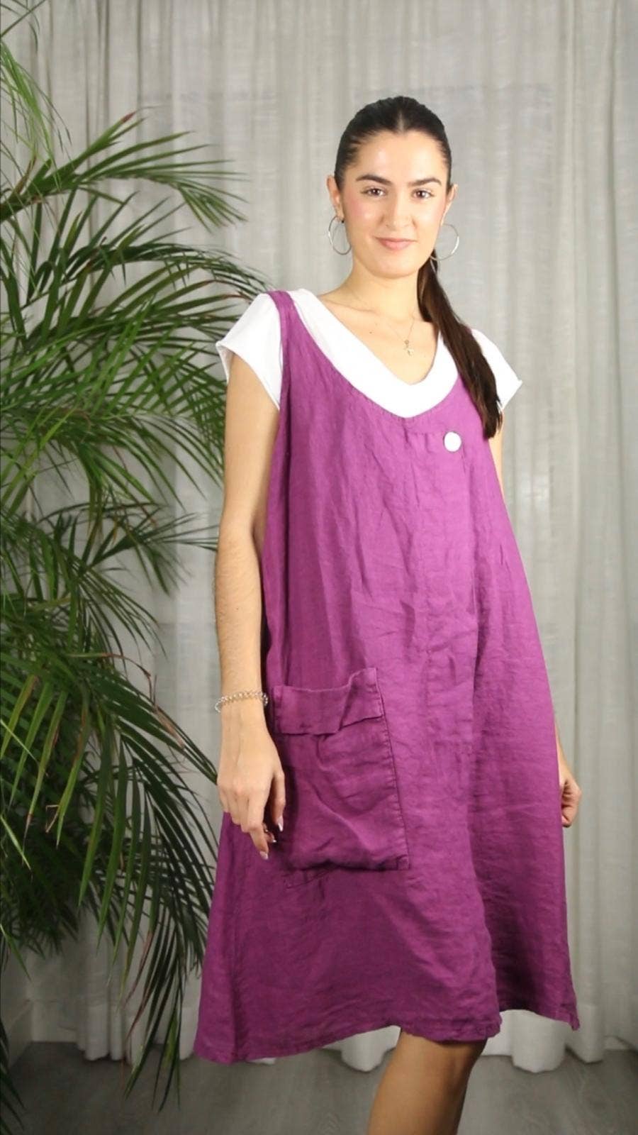 KLÄNNING FICKOR LINNE 100%