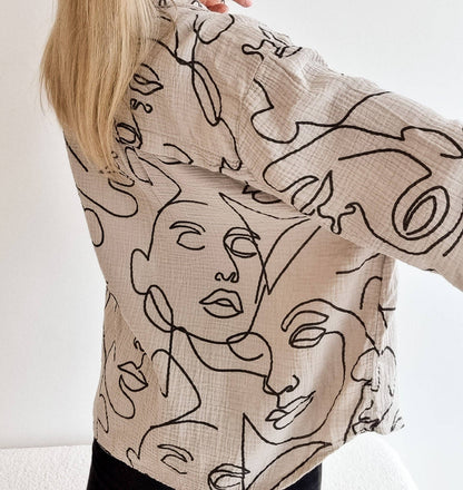 FACE muslin blus — beige kort