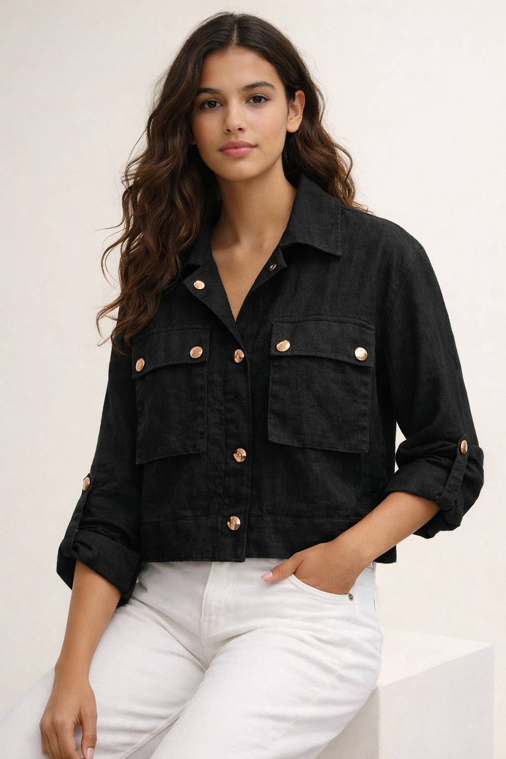 Kort utility-skjortjacka i Beige