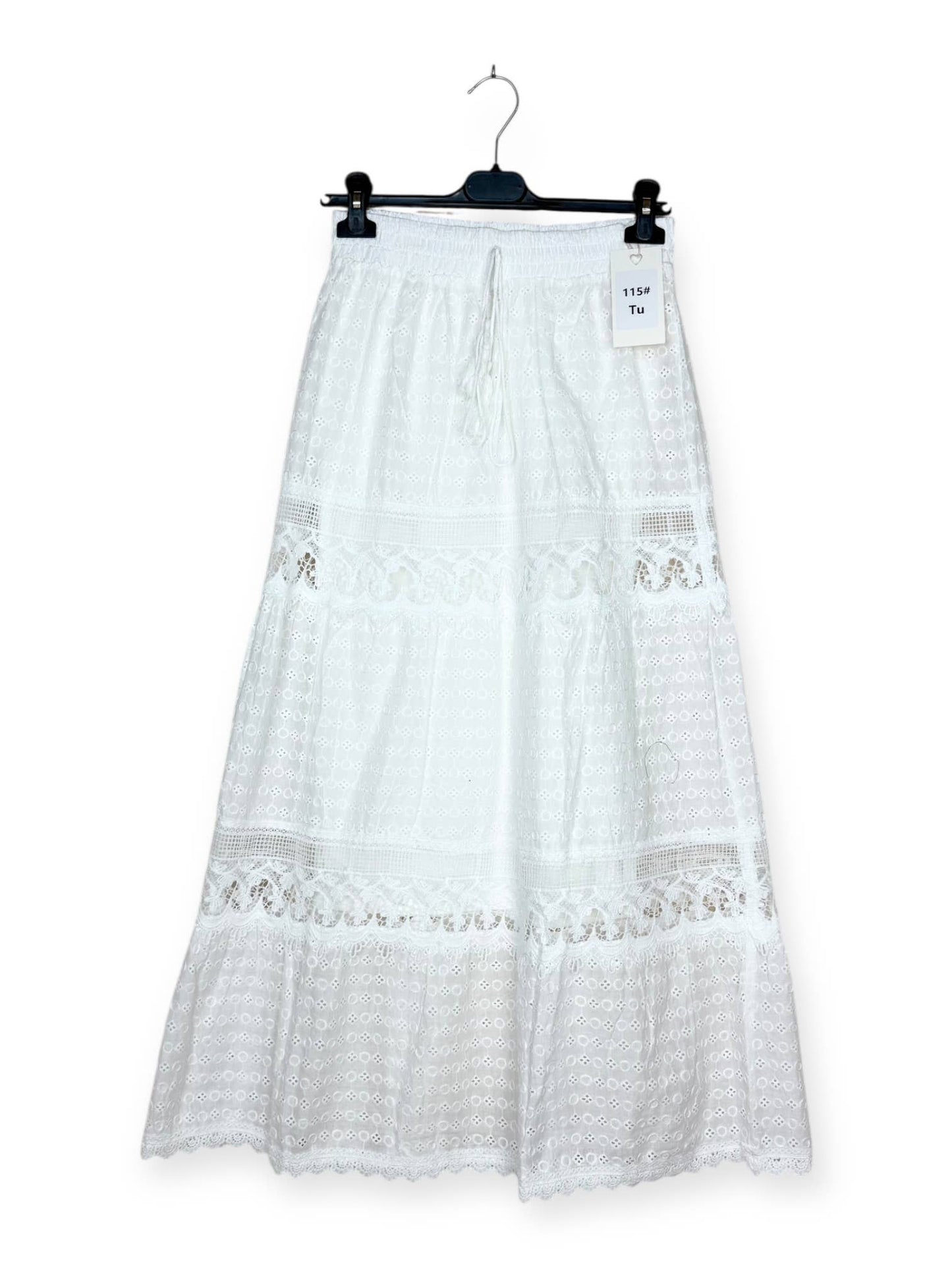 Lång kjol i broderie och spets - Onesize