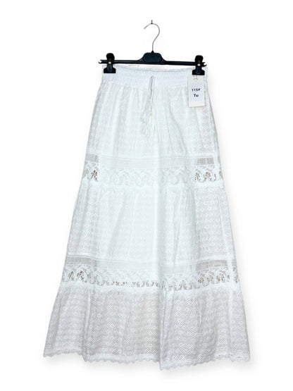 Lång kjol i broderie och spets - Onesize