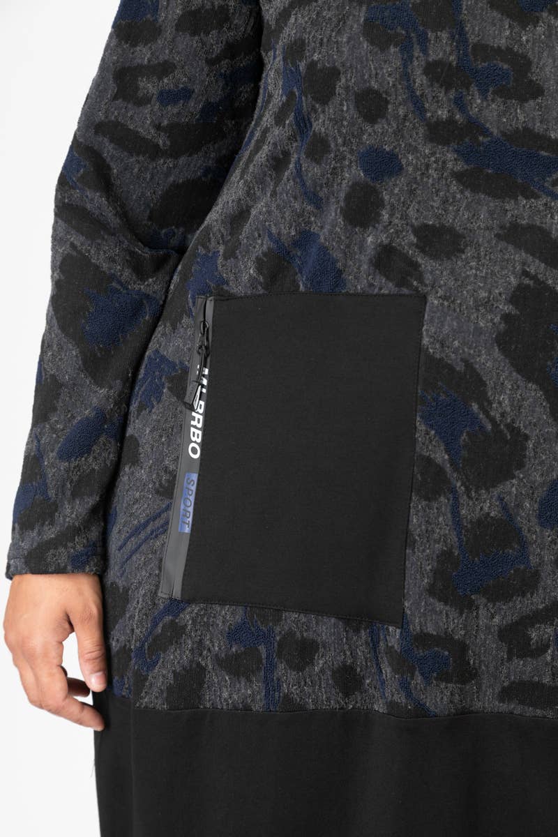 Klänning - blå plus size tryckt tröja (C6591BLEU)