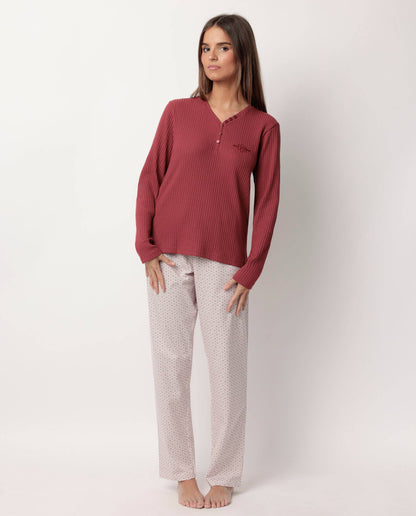 Stanna Hemma Pyjamas Långärmad Knappslå Geometrisk Blomma P...