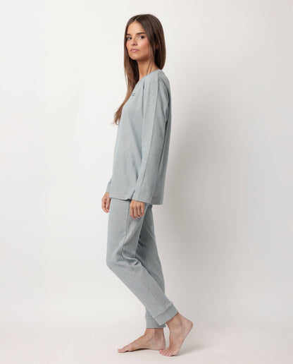 Admas Home Pyjamas Långärmad Ribbad Supersoft För Kvinnor