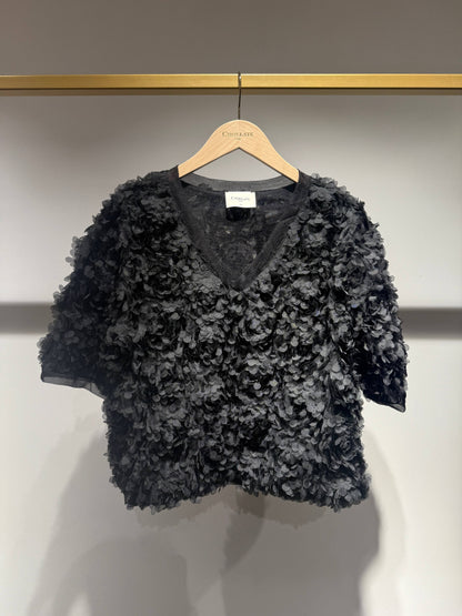 Texturerad blus med korta ärmar och V-ringning