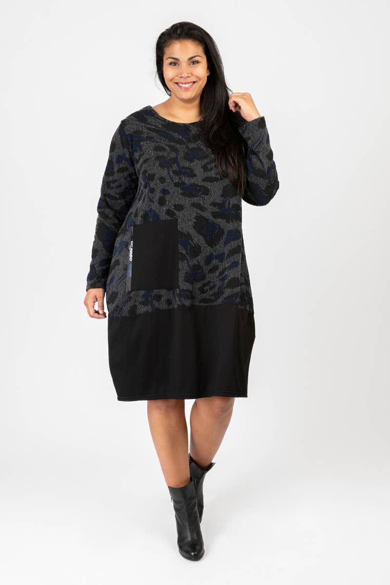 Klänning - blå plus size tryckt tröja (C6591BLEU)