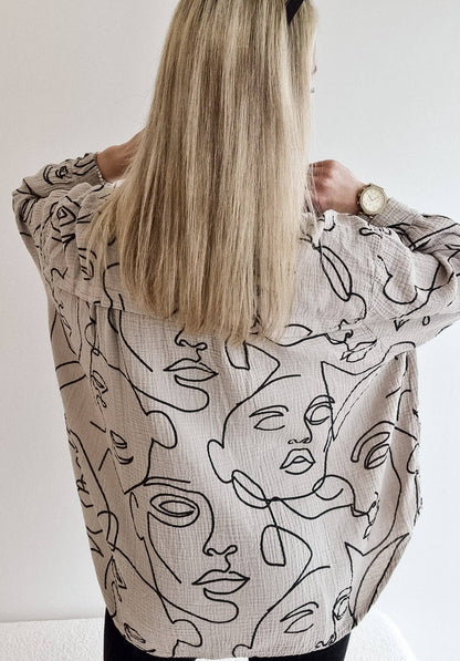 FACE muslin blus — beige kort