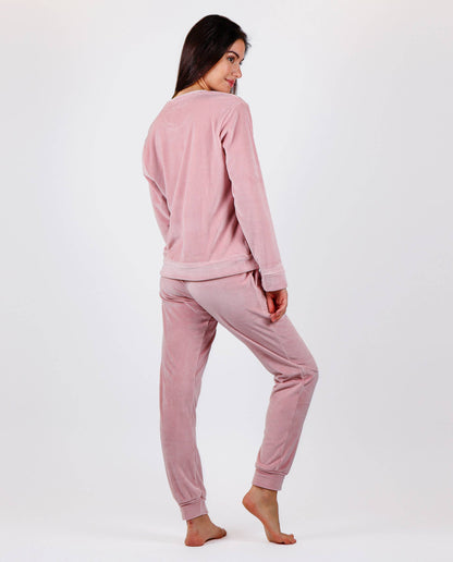 ADMAS sammetmjuk pyjamas med dubbla långärmade tröjor för kvinnor
