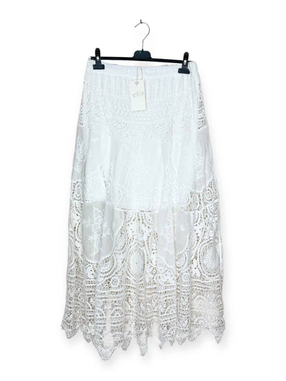 Lång kjol i spets och broderie - Onesize