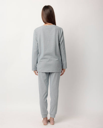 Admas Home Pyjamas Långärmad Ribbad Supersoft För Kvinnor