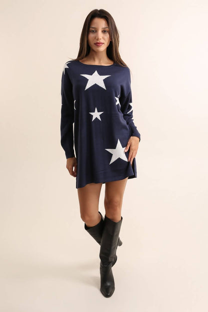 Stickad klänning/långtröja med stjärnmönster