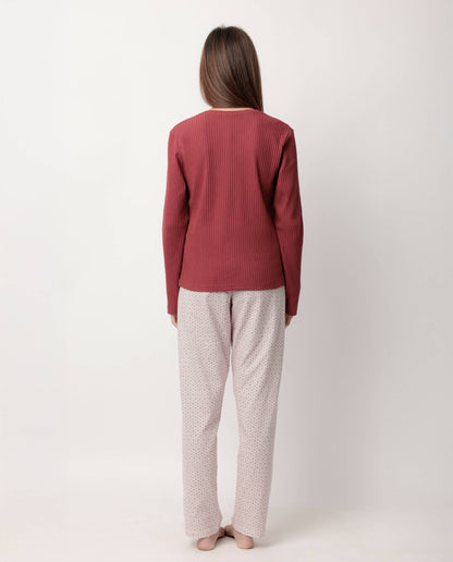Stanna Hemma Pyjamas Långärmad Knappslå Geometrisk Blomma P...