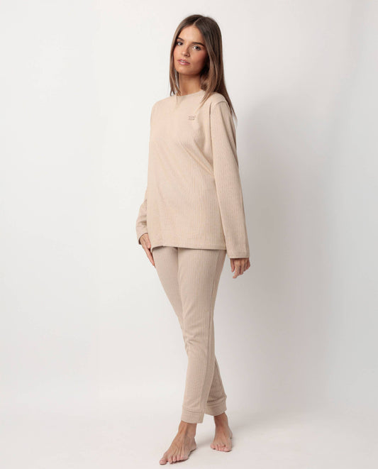 Admas Home Pyjamas Långärmad Ribbad Supersoft För Kvinnor