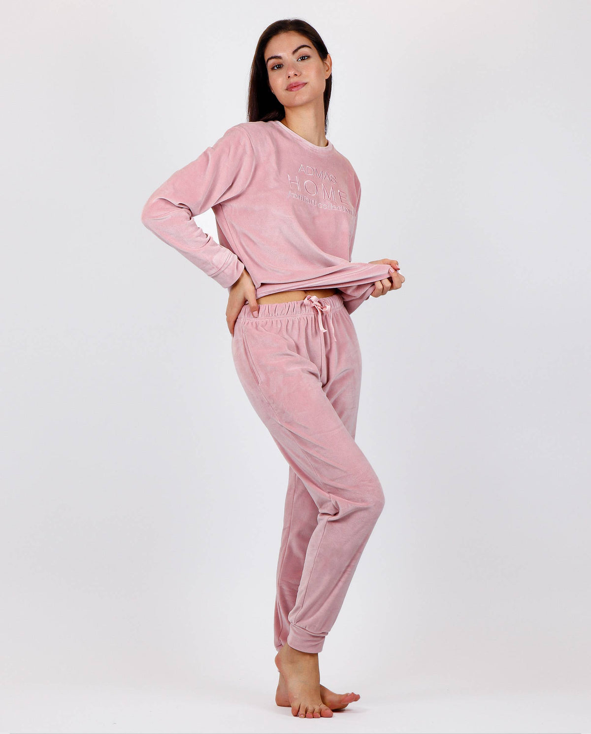 ADMAS sammetmjuk pyjamas med dubbla långärmade tröjor för kvinnor