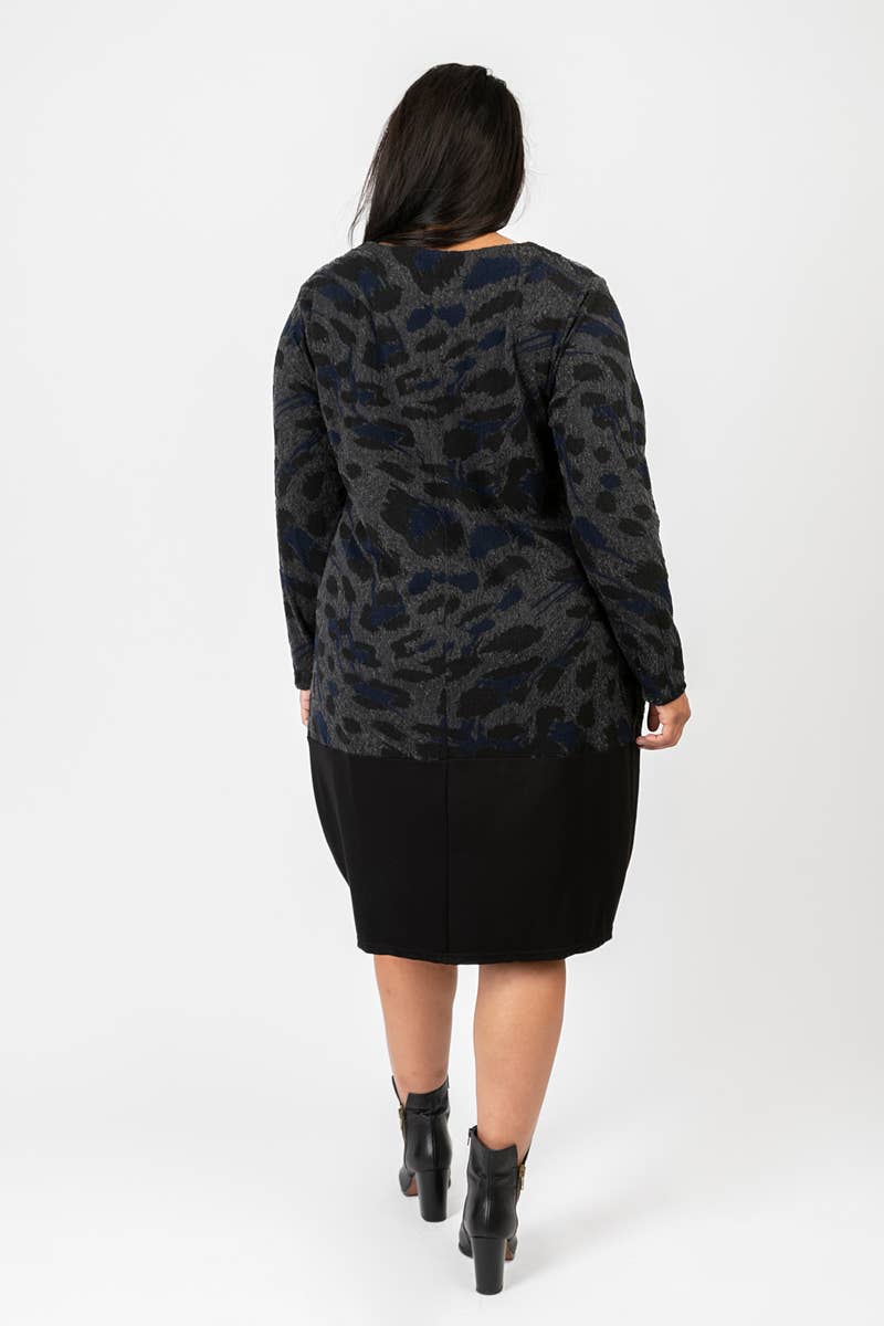 Klänning - blå plus size tryckt tröja (C6591BLEU)