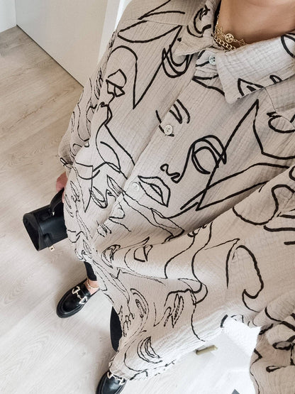 FACE muslin blus — beige kort