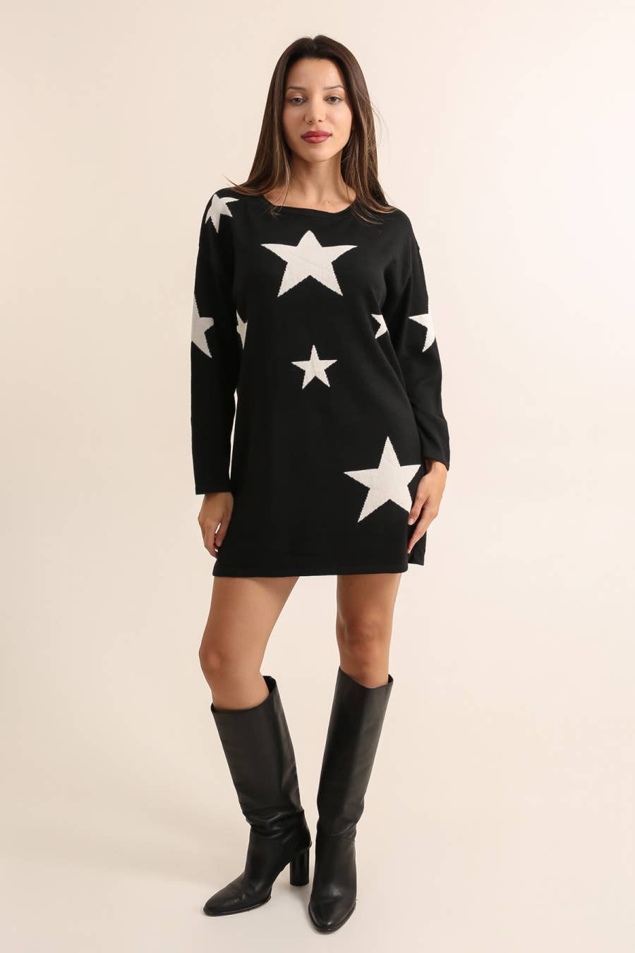 Stickad klänning/långtröja med stjärnmönster