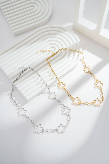 Blomlänk Halsband Guld Silver Skulpterad Elegans Modern