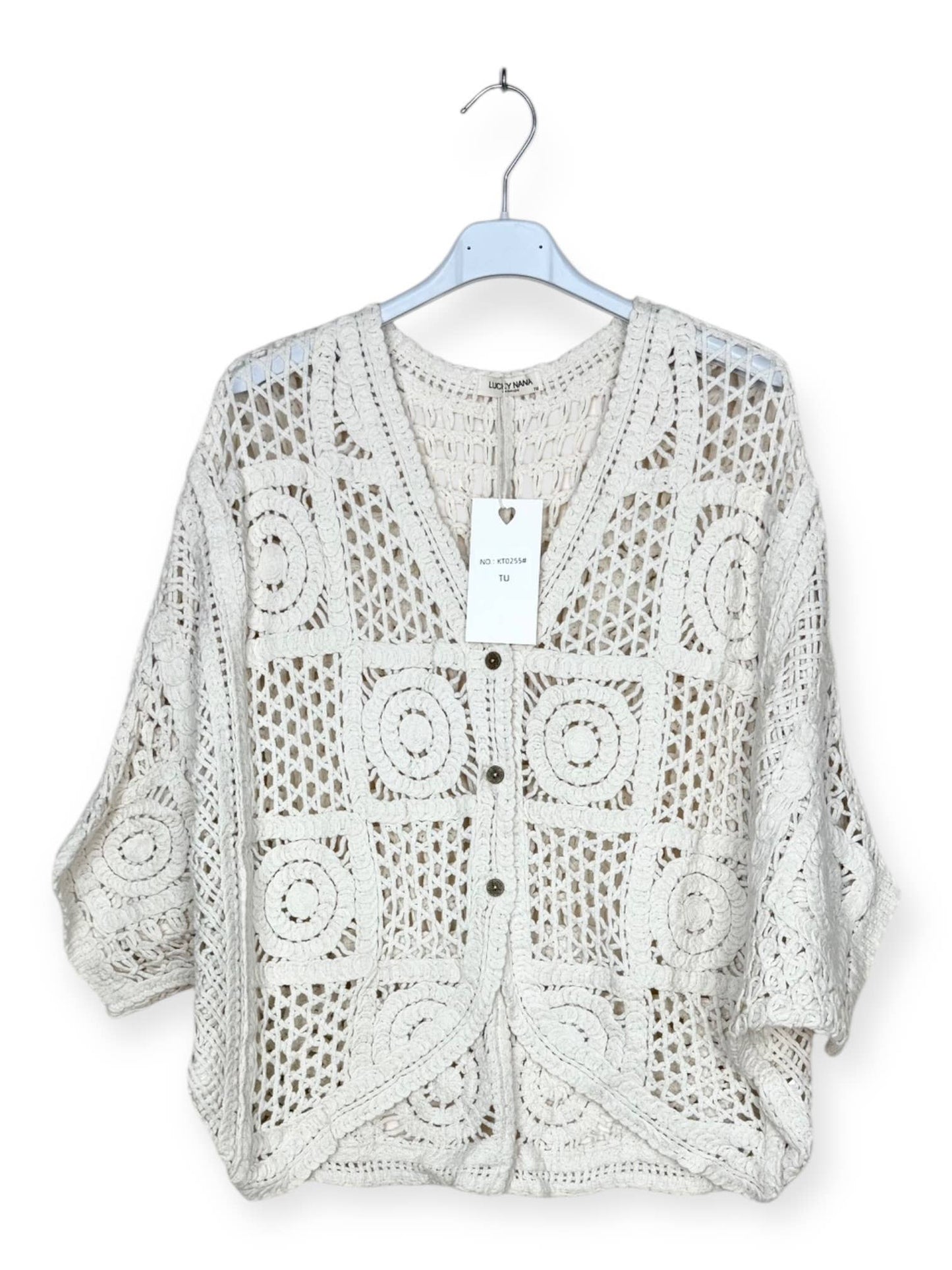 Virkad väst med genombrutna geometriska mönster - flera färger