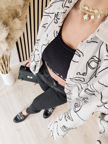 FACE muslin blus — beige kort