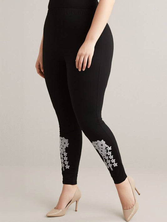 Leggings med broderi i stora storlekar (B170&SVART)
