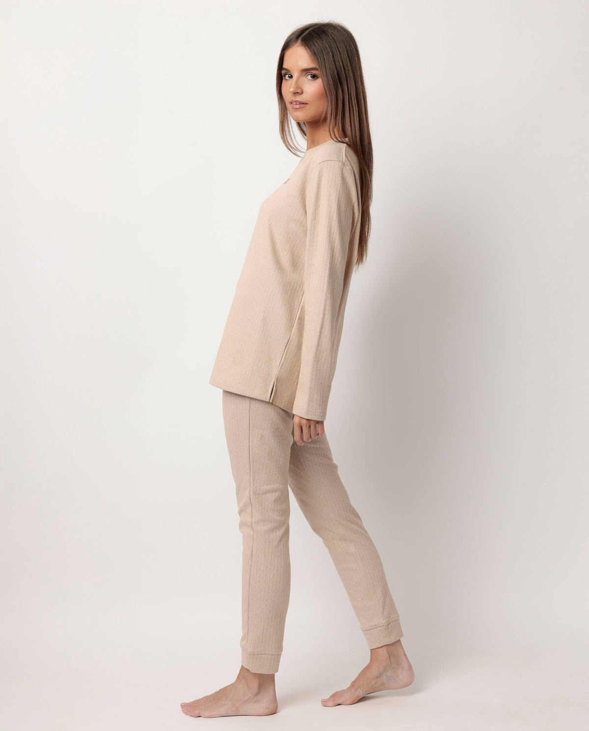 Admas Home Pyjamas Långärmad Ribbad Supersoft För Kvinnor