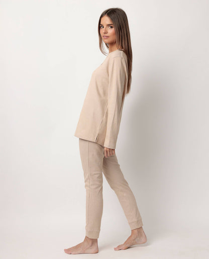 Admas Home Pyjamas Långärmad Ribbad Supersoft För Kvinnor
