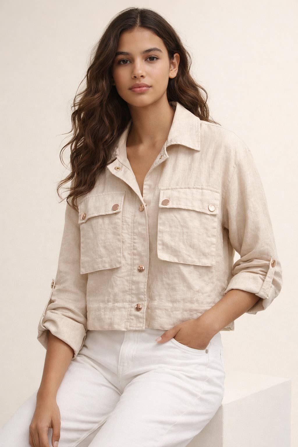 Kort utility-skjortjacka i Beige