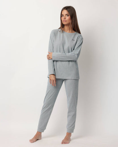 Admas Home Pyjamas Långärmad Ribbad Supersoft För Kvinnor