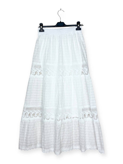 Lång kjol i broderie och spets - Onesize