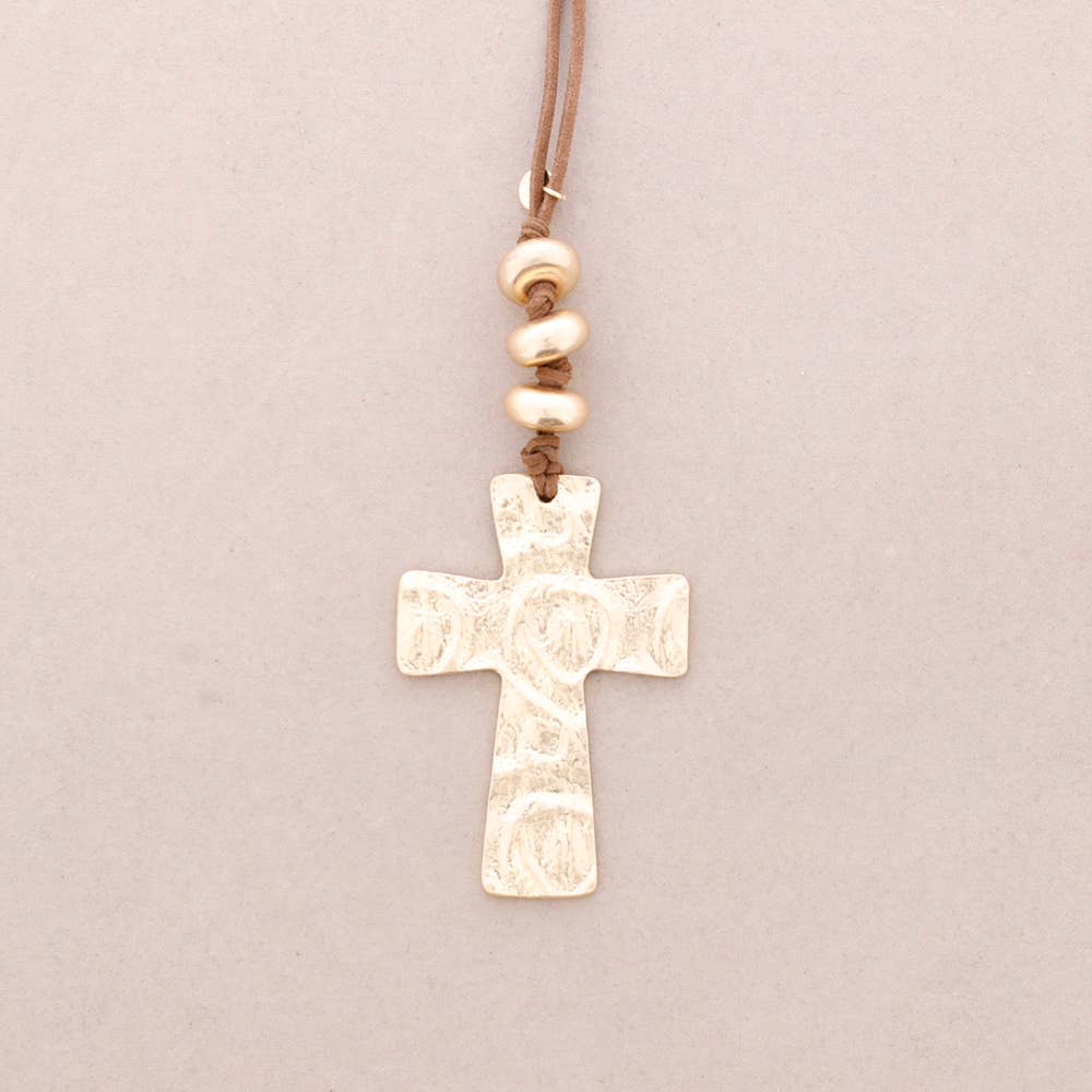 Chenille långt halsband med metallkors hänge