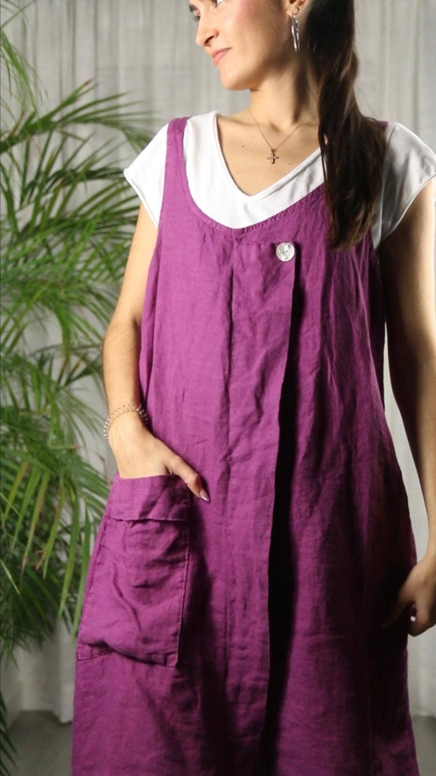 KLÄNNING FICKOR LINNE 100%