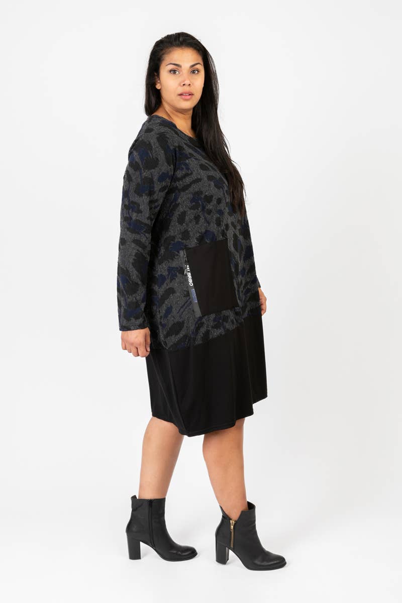 Klänning - blå plus size tryckt tröja (C6591BLEU)